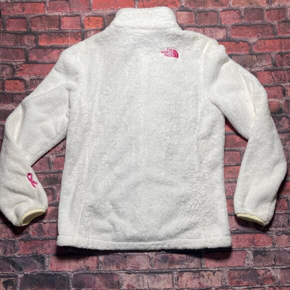 The North Face Womens M White Osito Fleece Jacket Plush Full Zip Pink Logo Y2K - Picture 5 of 7